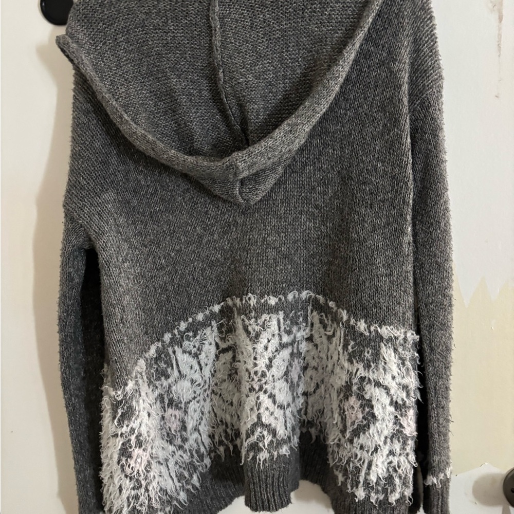Abercrombie & Fitch Gray Hooded Knit Cardigan with White Textured Band